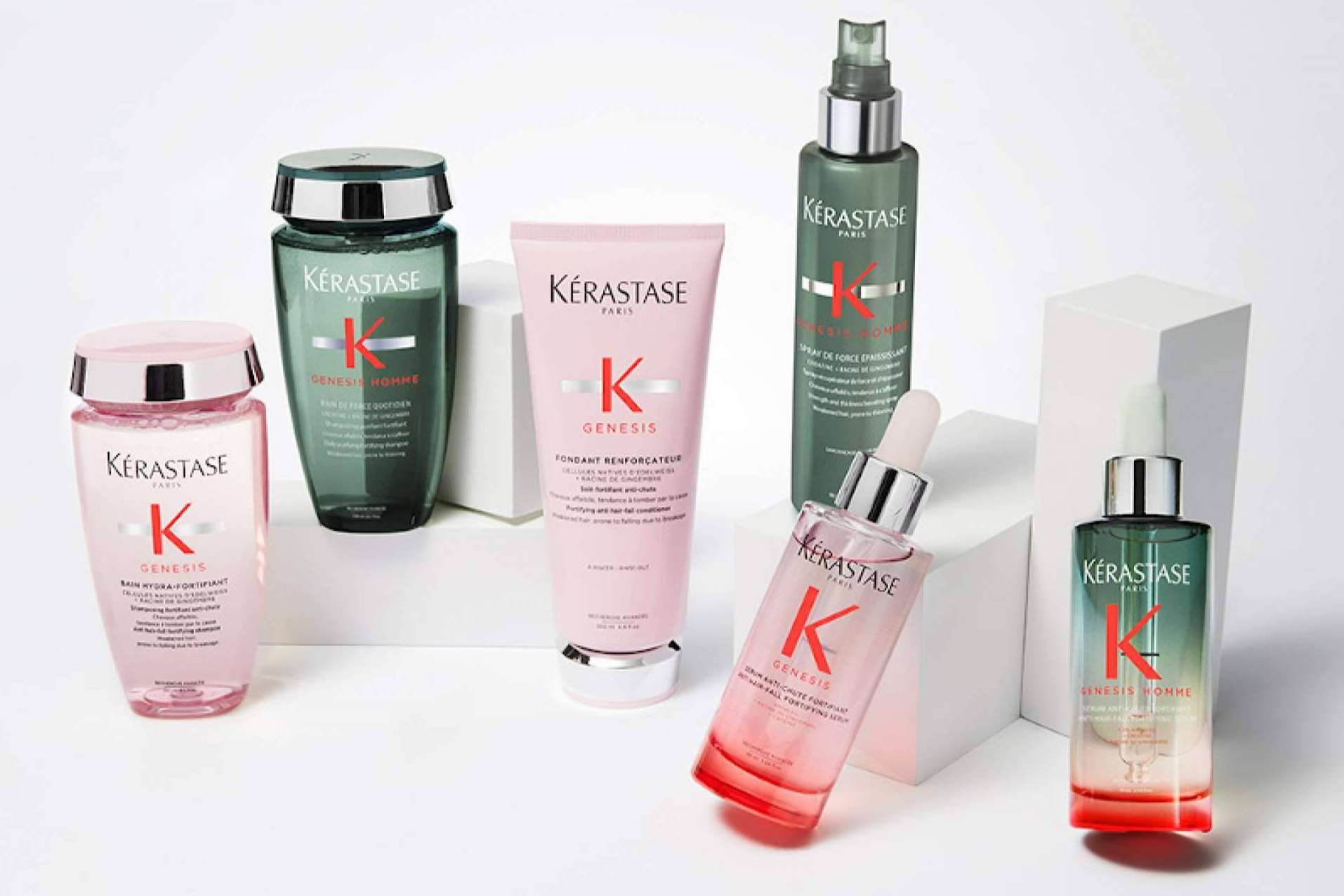 La línea anticaída específica Genesis Homme de Kérastase, disponible en Llarcó