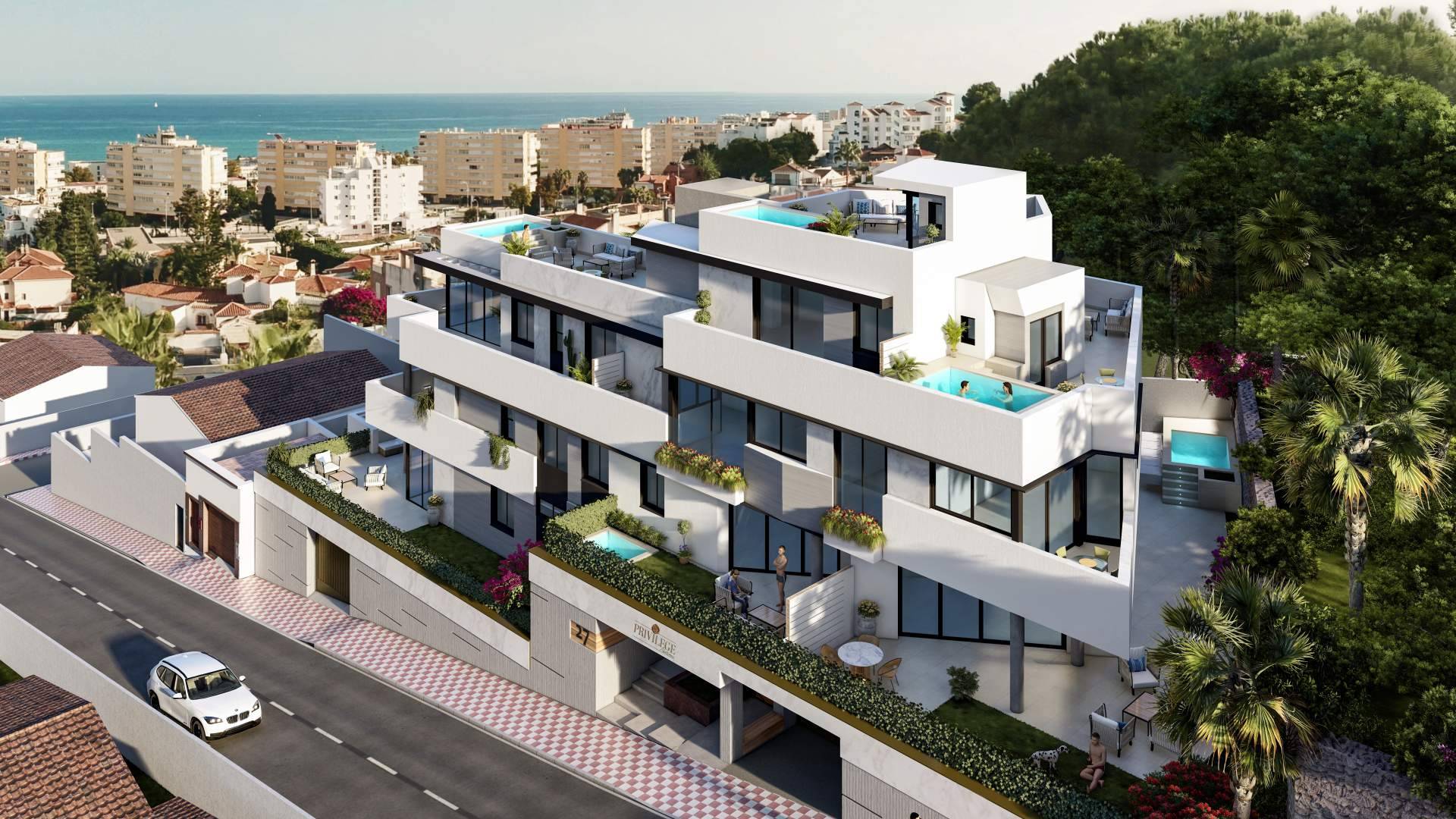 Comienzan las obras del edificio Privilege, 8 viviendas de lujo con piscina privada y vistas al mar en Montemar, Torremolinos, con el sello de GRUPO MARÍN