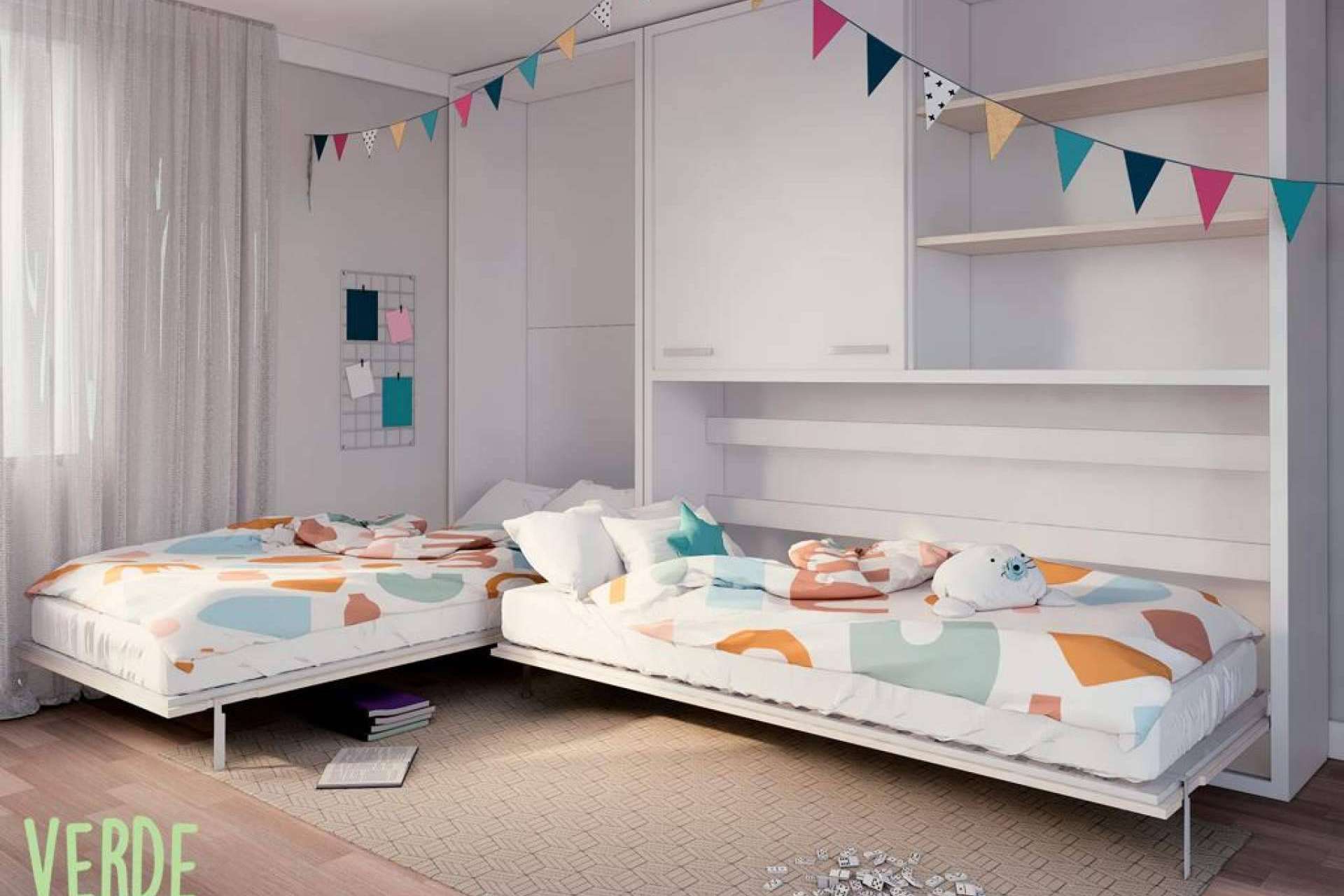 Camas abatibles para habitaciones juveniles con poco espacio, con Verde Limón Muebles