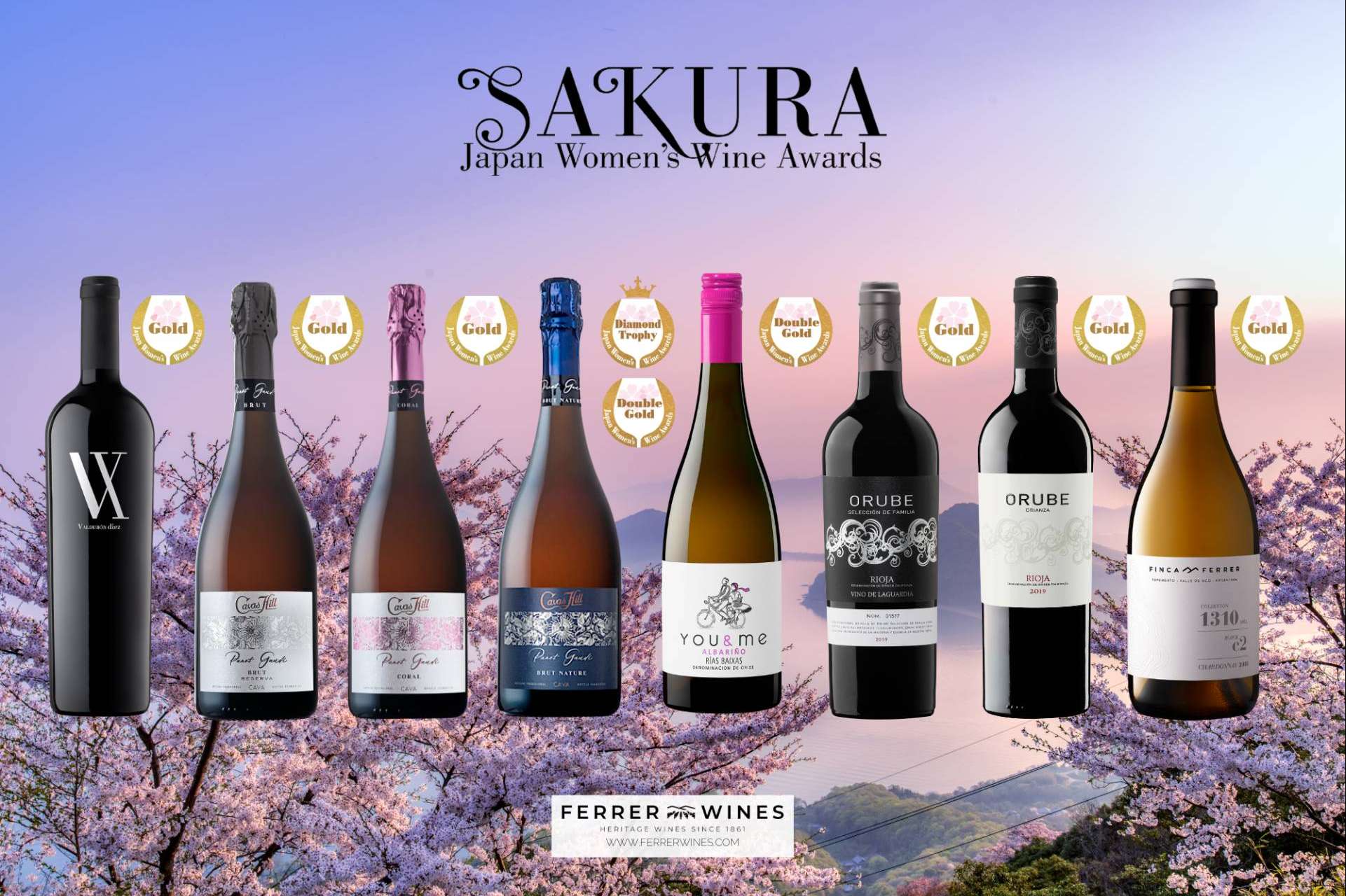 Triunfo de Ferrer Wines en los Premios Sakura Japan Women's Wine 2024 con múltiples oros y dobles oros