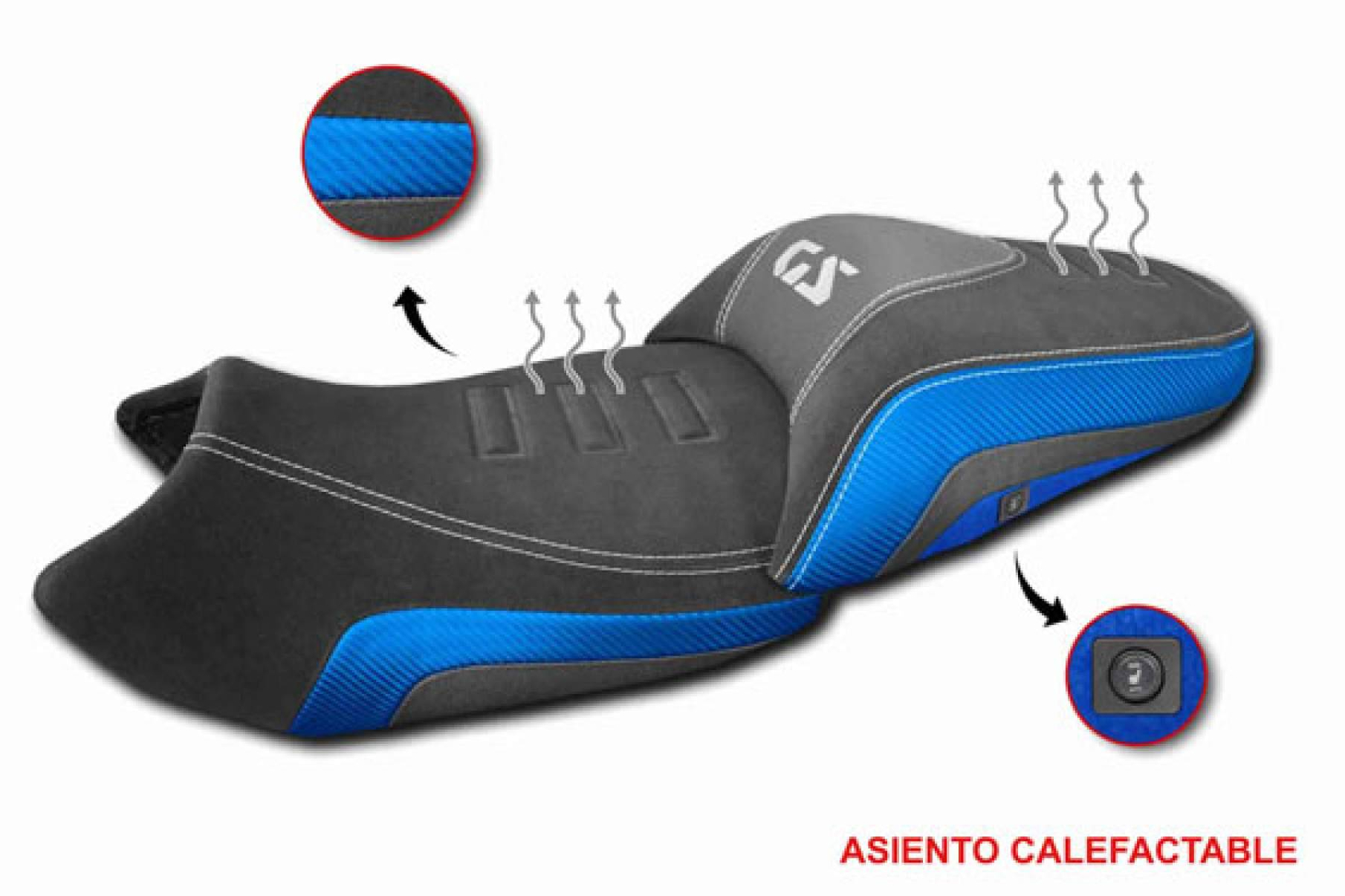 Asiento de moto calefactable para BMW R 1300 GSA 2024+ con acabado Confort, disponible en varias combinaciones